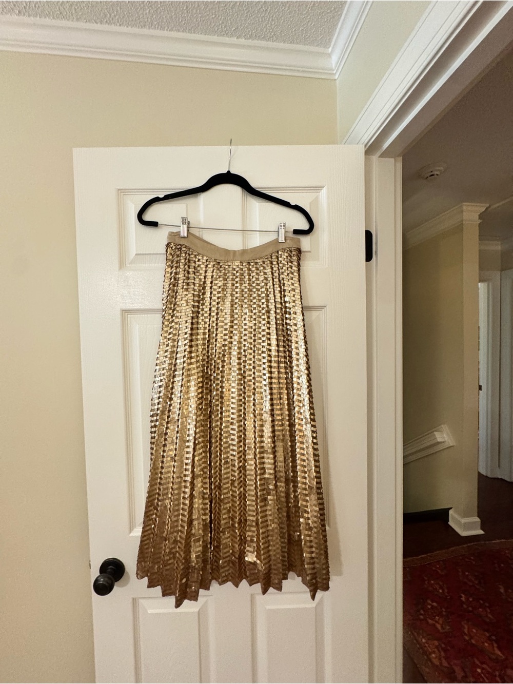 Gold Metallic Pleated Midi Skirt
